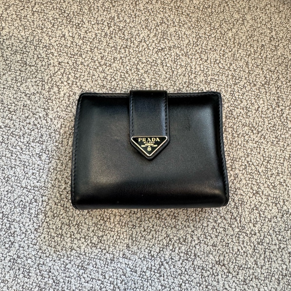 Prada Black Leather Compact Wallet
